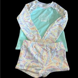 Nautica Kids Swim Rashguard Set - Aqua and Pastel starburst tie dye size 6